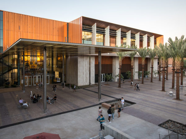 TEMPE - Oct. 2, 2017 - ASU Now - Living Building - The new Student Pavilion, and the Orange Mall in front of it, are fully open Monday, October 2, 2017. Photo by Charlie Leight/ASU Now